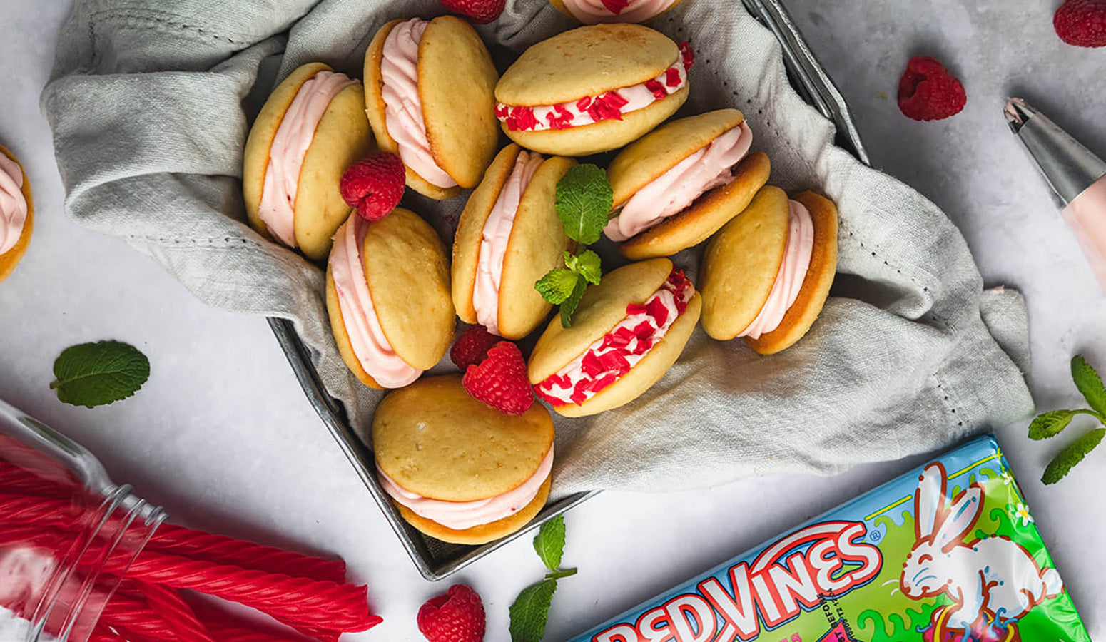 Raspberry Whoopie Pies made with Red Vines Easter candy
