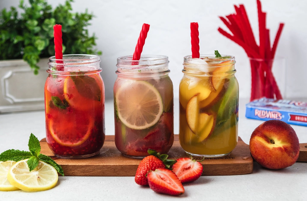 Red Vines No-Jito Flight Summer Drink Recipe with Red Vines Original Red Licorice Twists and Fresh Fruit