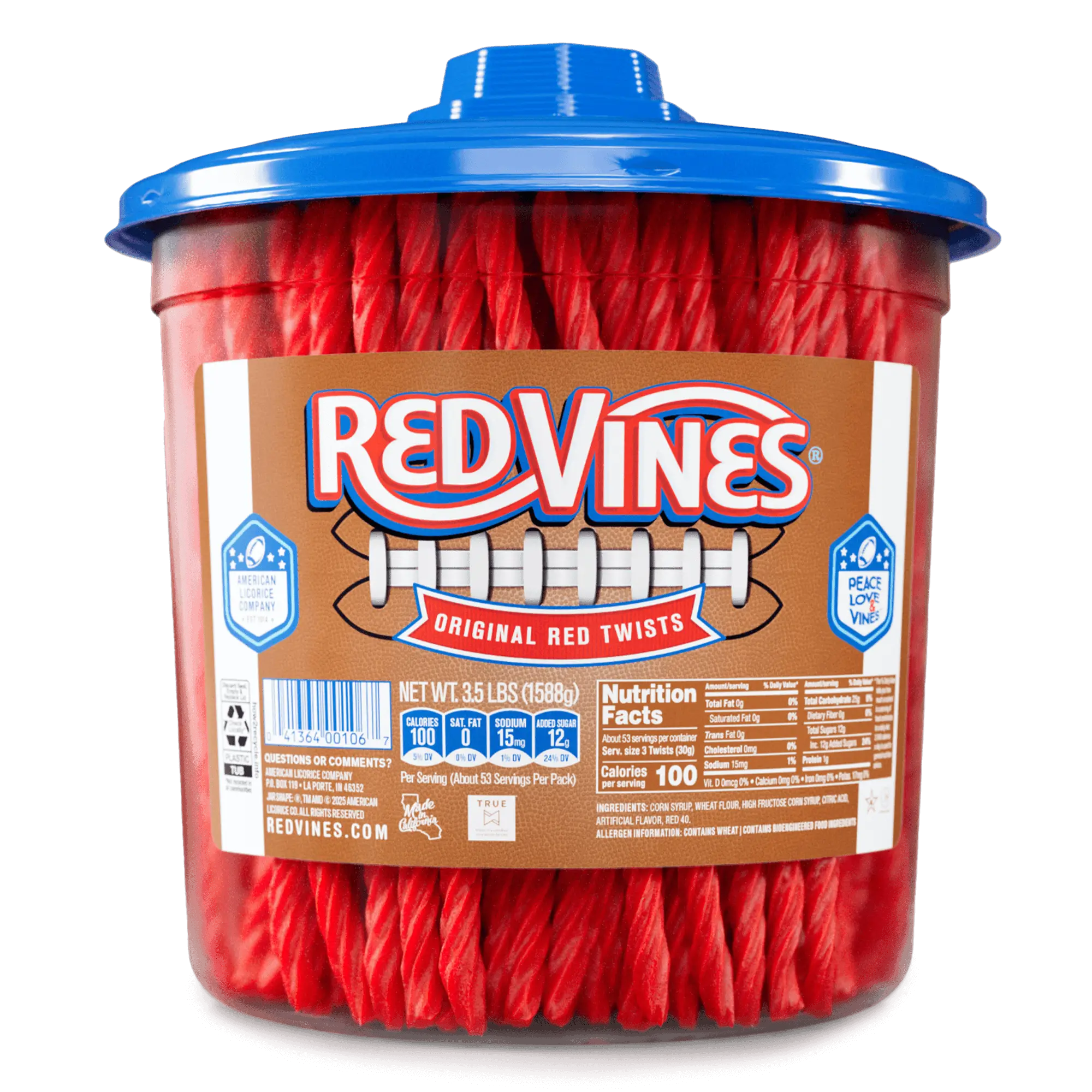 Red Vines Original Red Licorice Candy Twists in a 3.5lb limited-edition football-themed jar