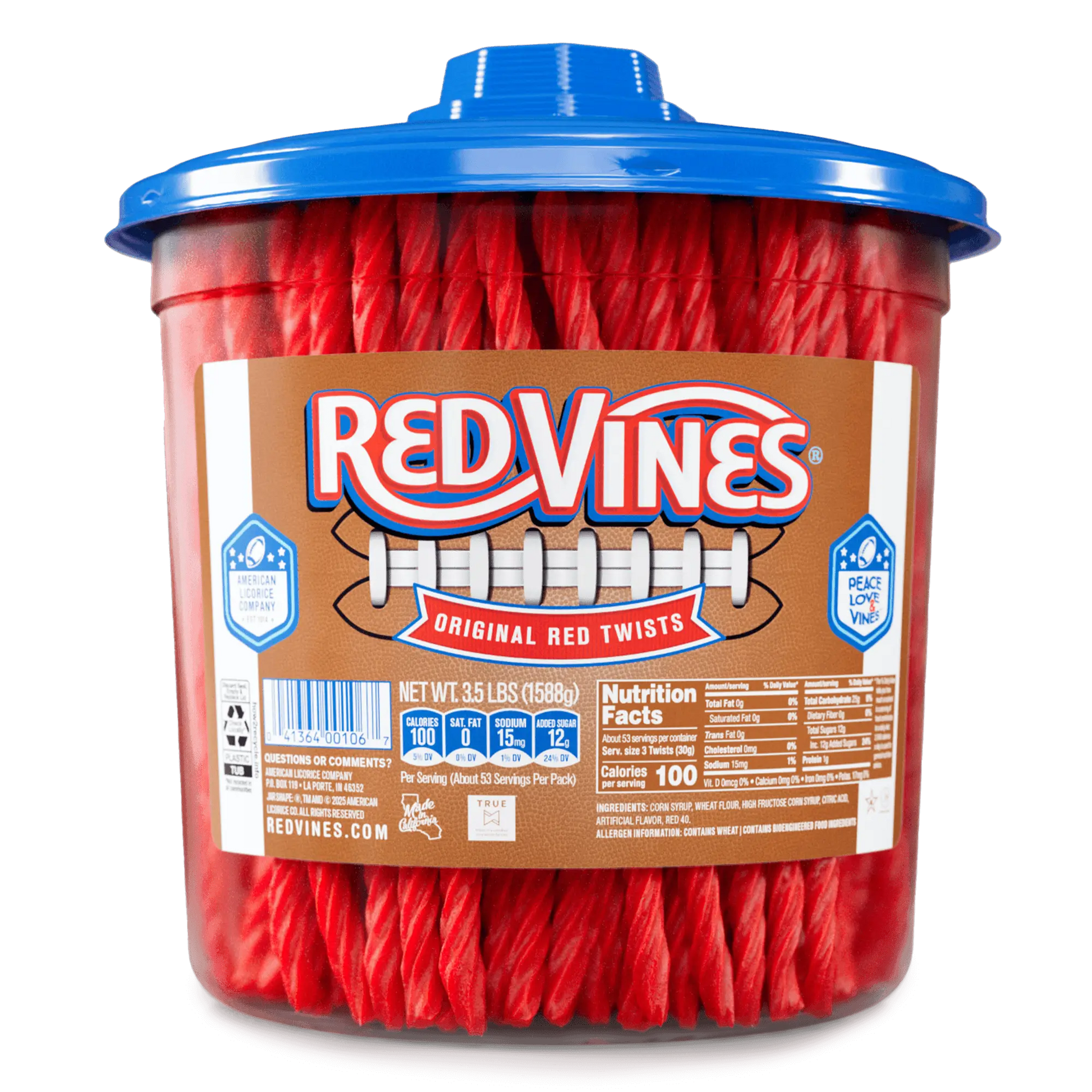 Red Vines Original Red Licorice Candy Twists in a 3.5lb limited-edition football-themed jar