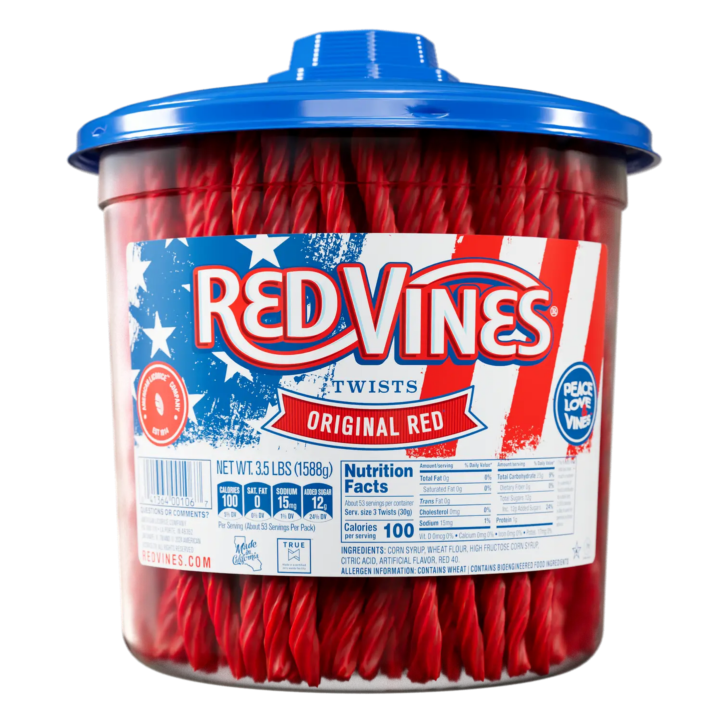 Front of Red Vines 3.5lb Americana summer jar of Original Red Twists