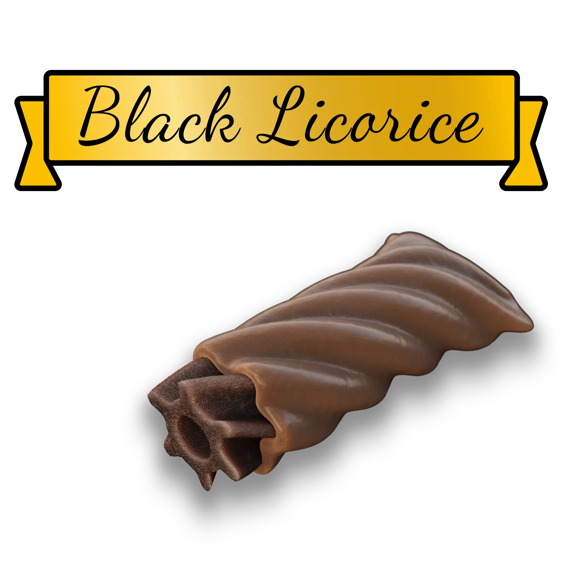 Chocolate covered black licorice labeled 'Black Licorice'