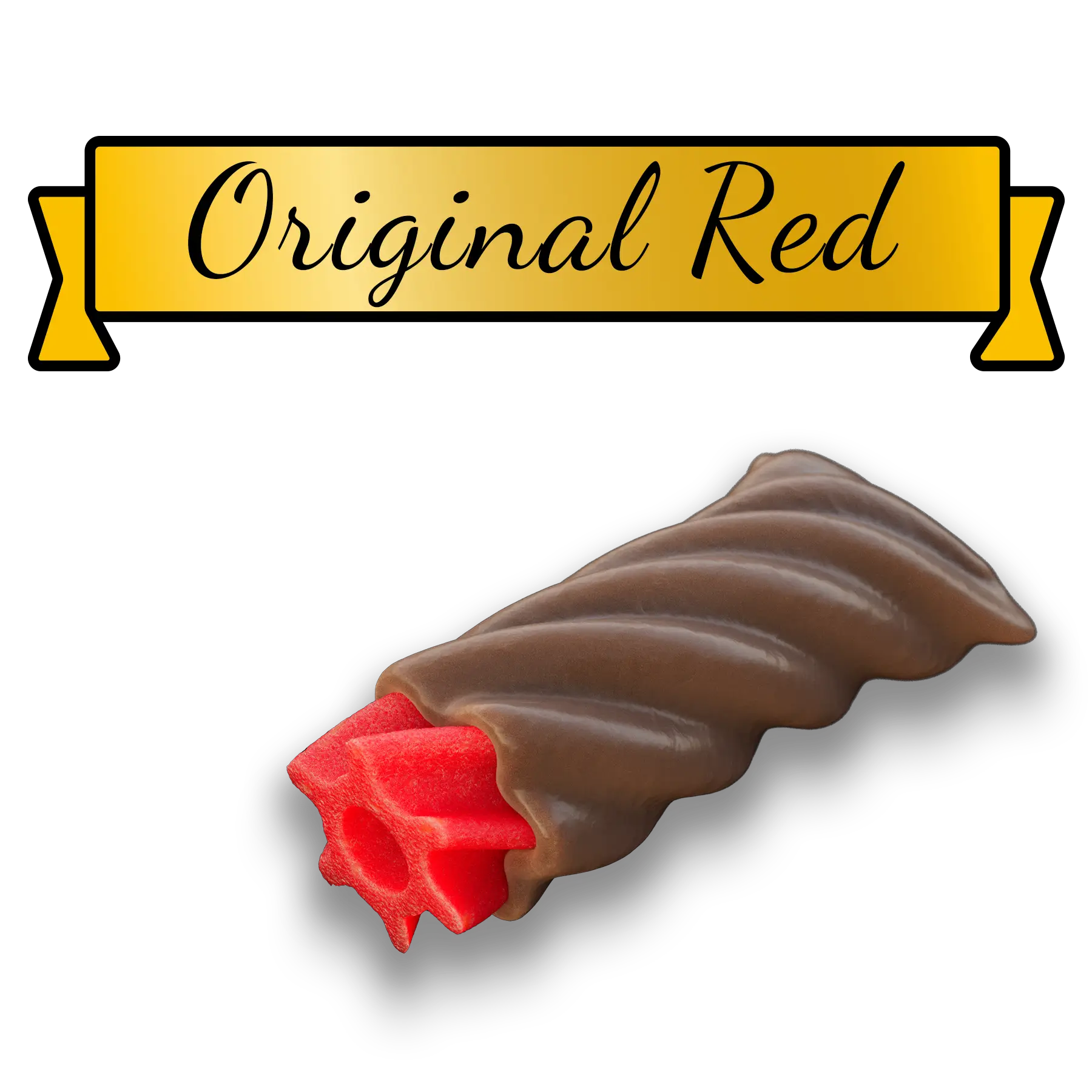 Chocolate covered red licorice labeled 'Original Red'
