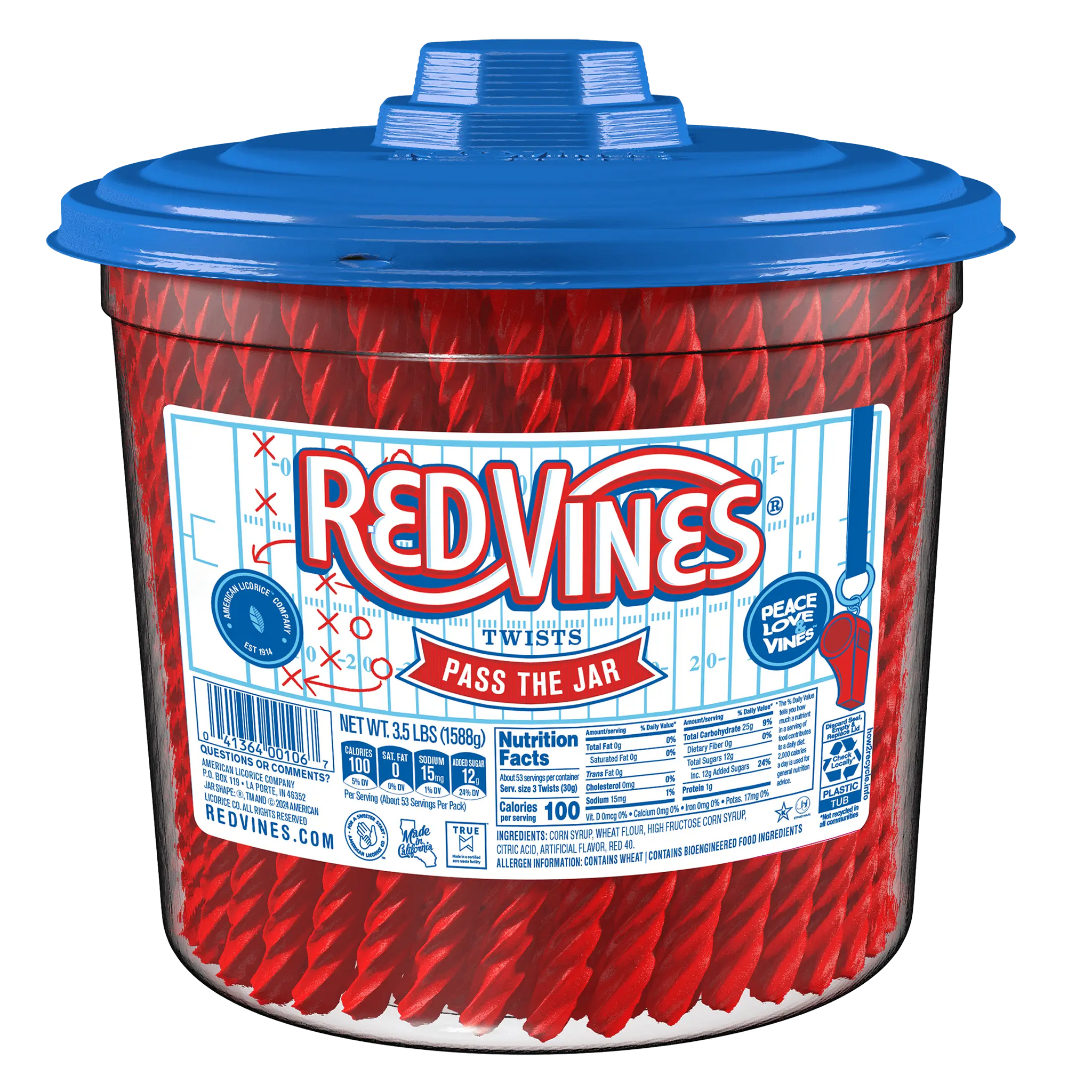 3.5lb Jar of RED VINES Original Red Licorice Candy with limited edition football-themed label