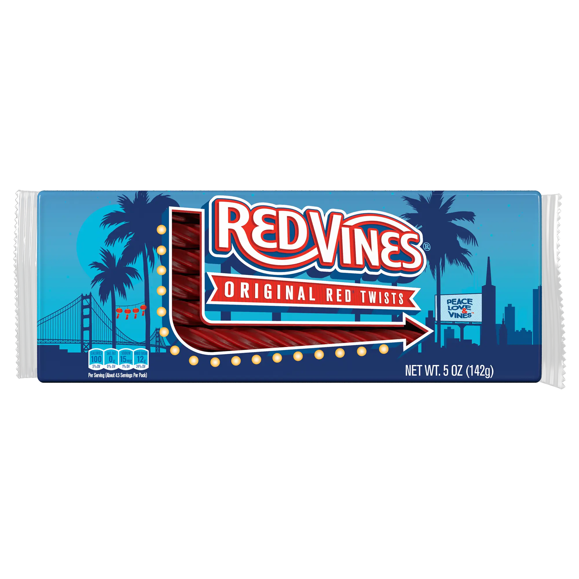 Front of Red Vines Peace, Love & Vines Twists 5oz summer candy tray