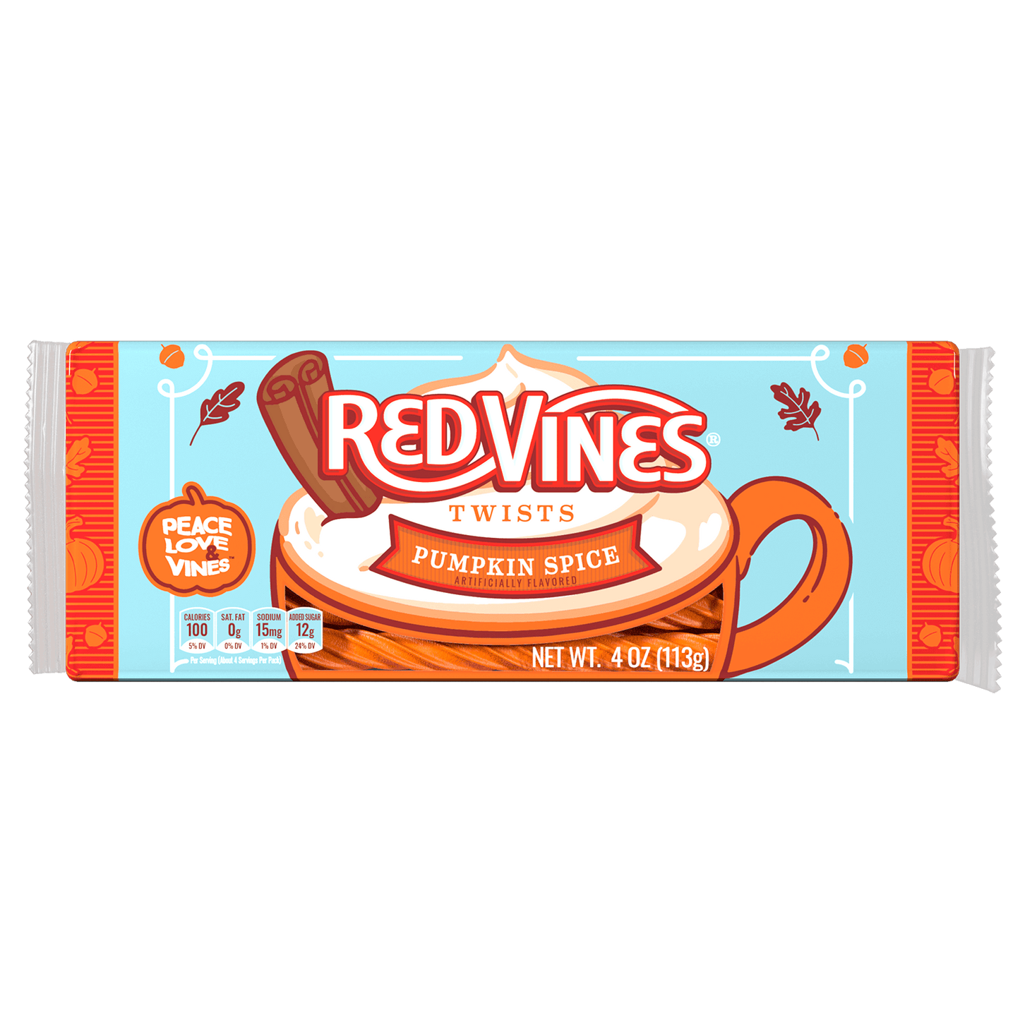 RED VINES Pumpkin Spice Twists Halloween Candy - Front of 4oz Tray