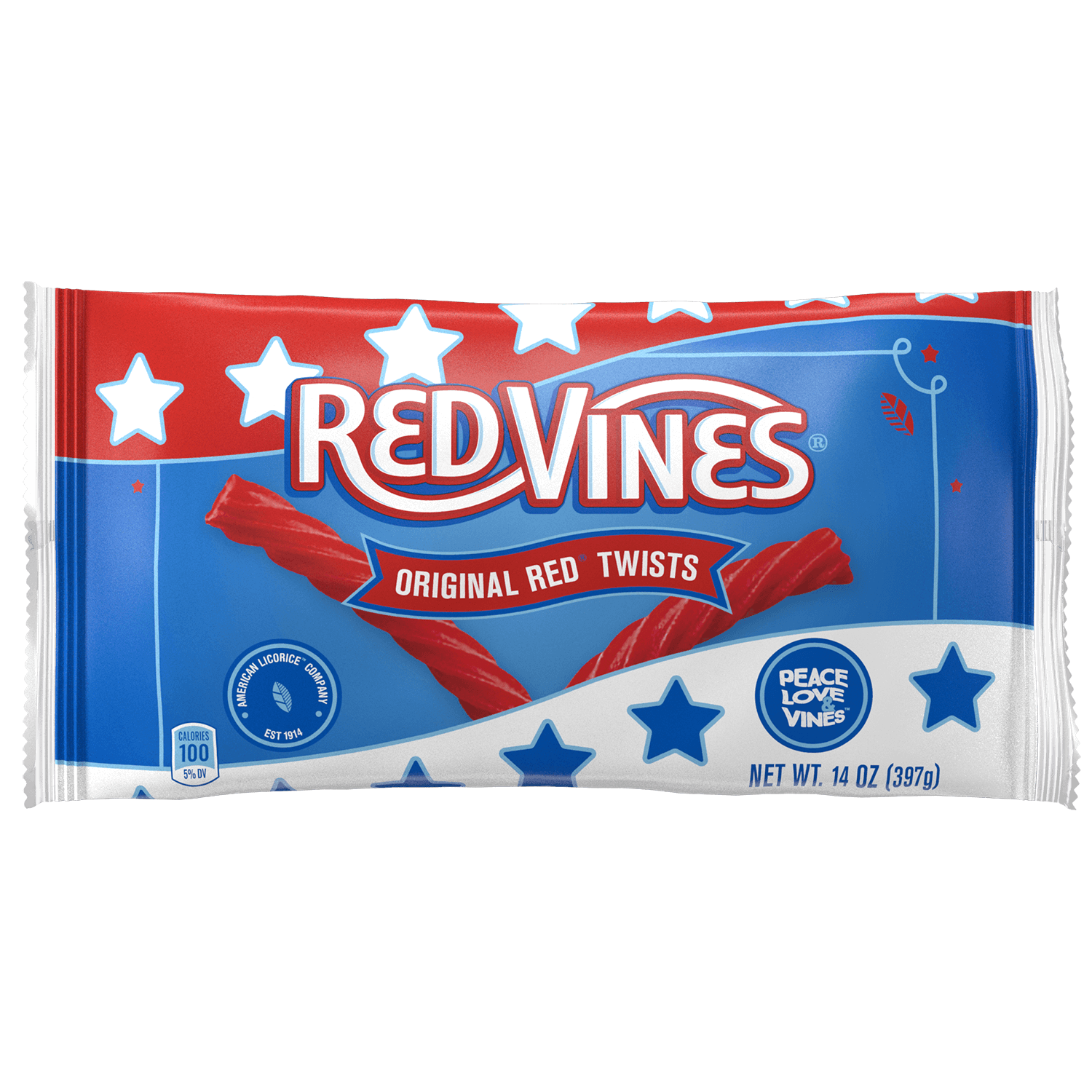 Front of Red Vines Americana Original Red Licorice 16oz summer candy bag
