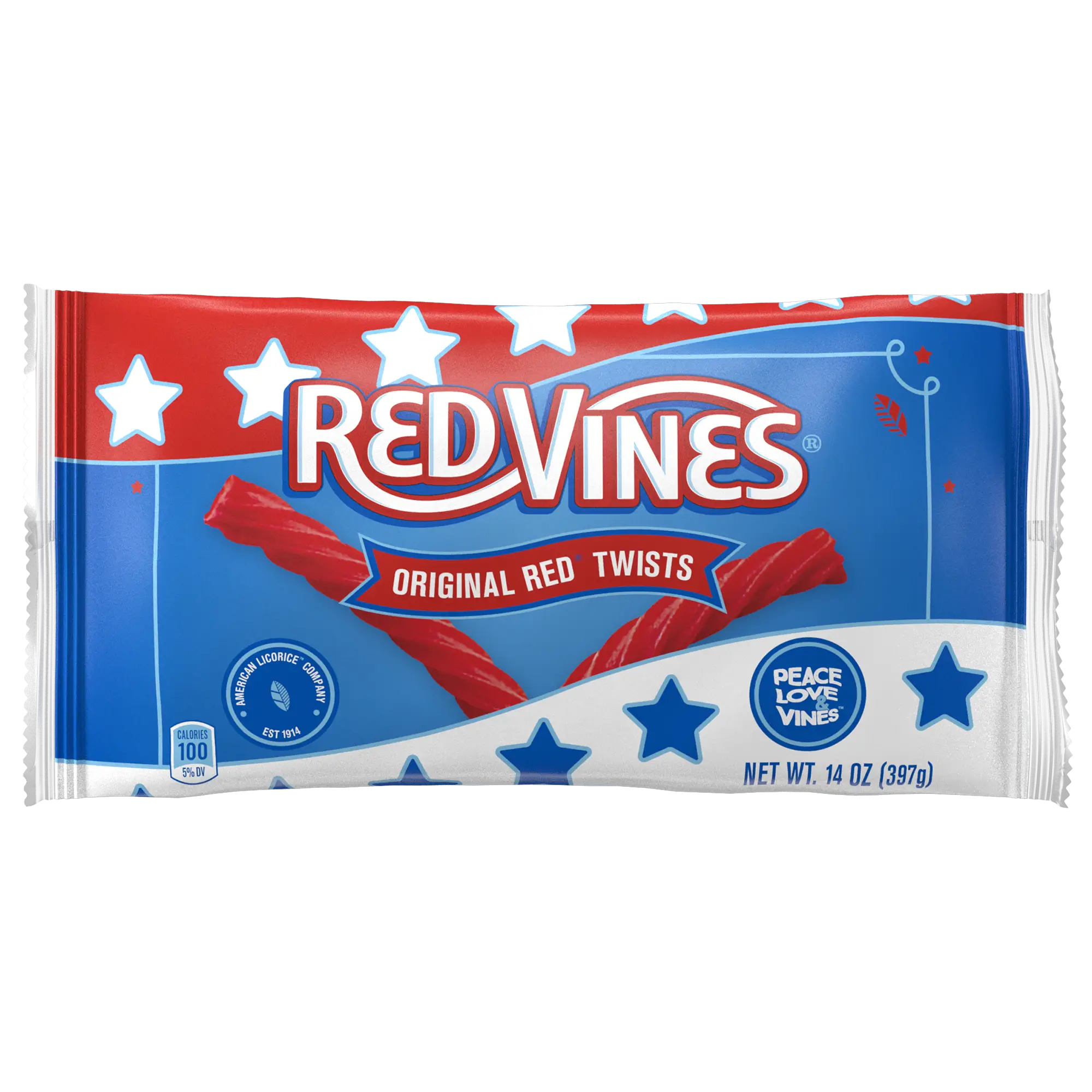 Front of Red Vines Americana Original Red Licorice 14oz summer candy bag