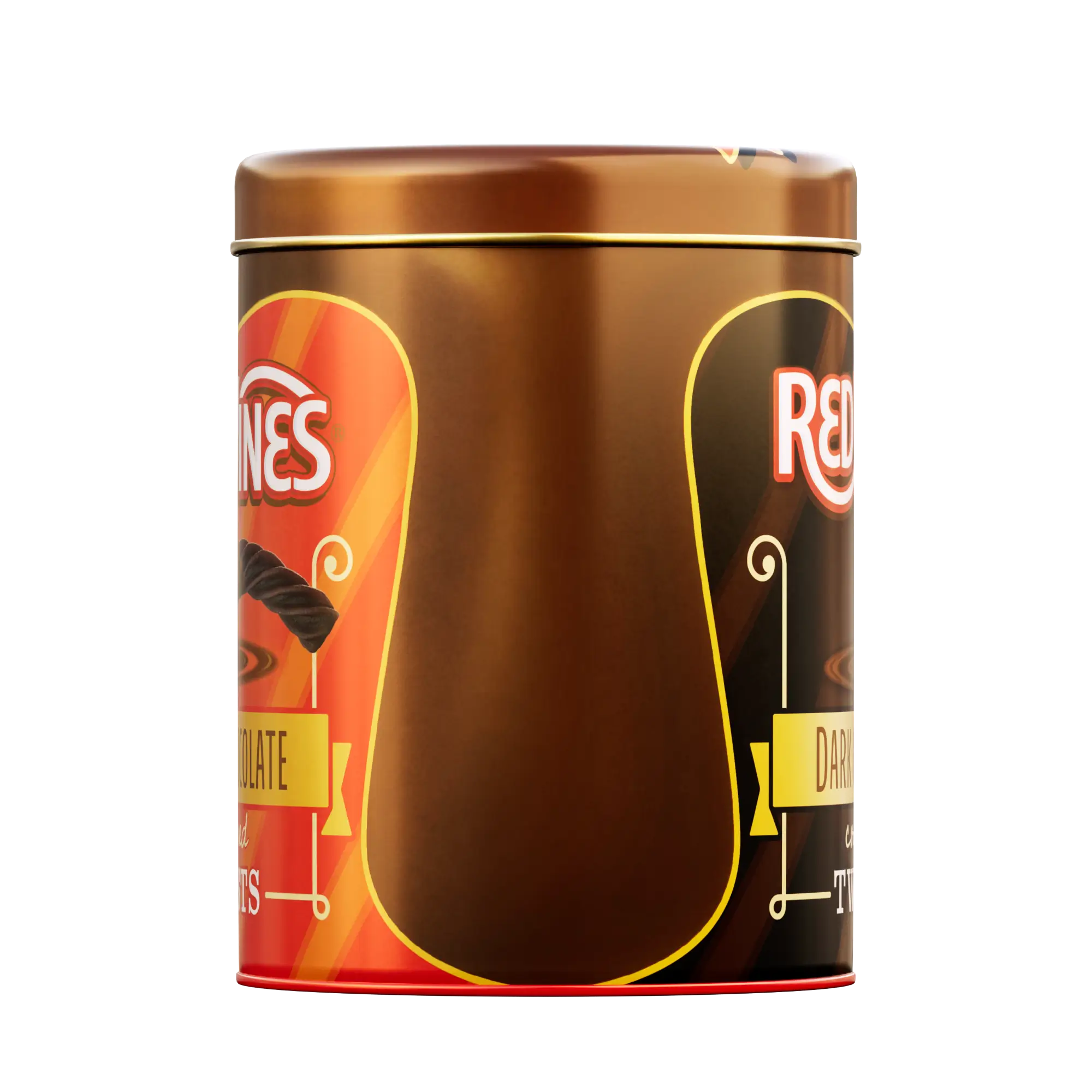 Red Vines Chocolate Covered Licorice 1lb Tin side view