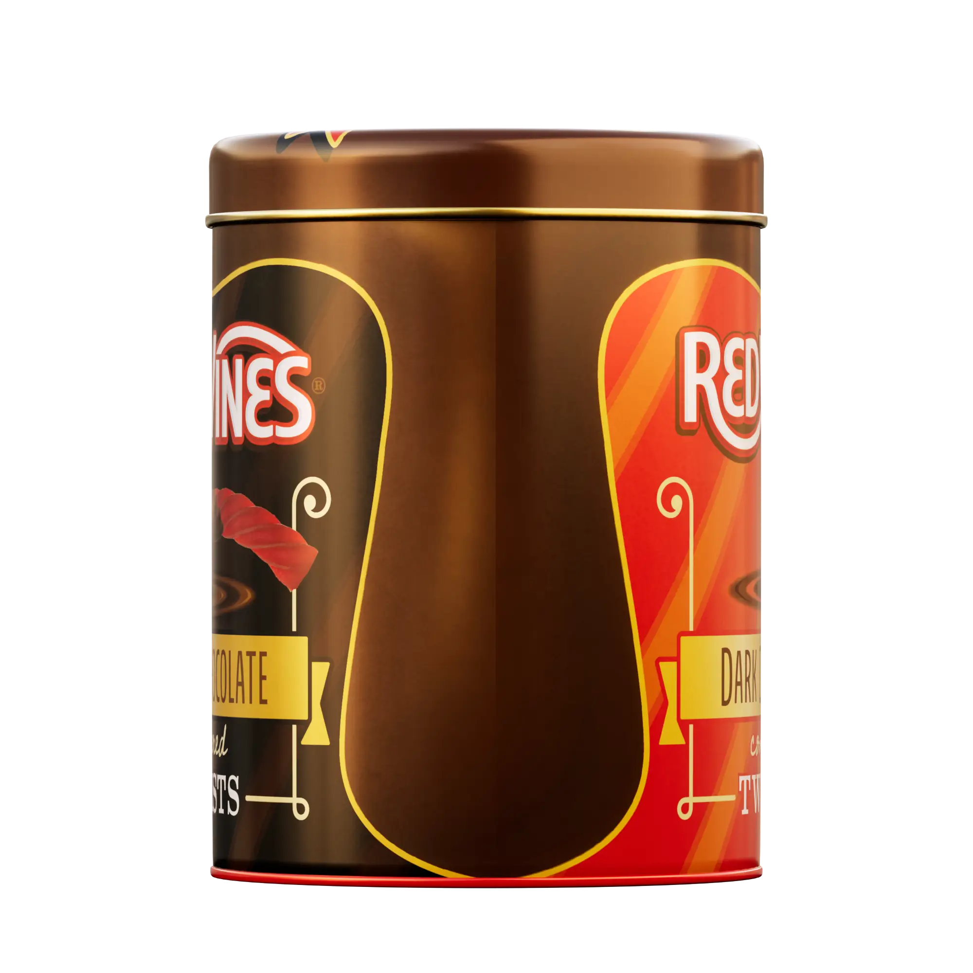 Red Vines Chocolate Covered Licorice 1lb Tin side view