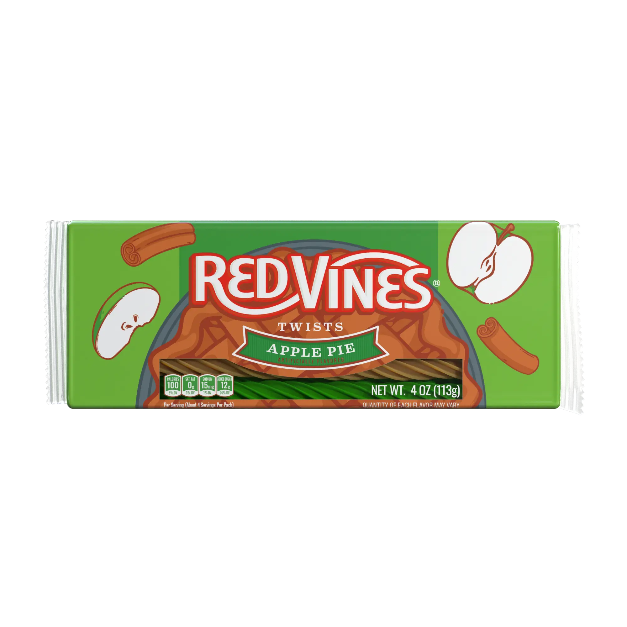 Front of Red Vines Apple Pie Twists 4oz Tray - Seasonal Fall Candy
