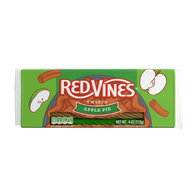 Front of Red Vines Apple Pie Twists 4oz Tray - Seasonal Fall Candy