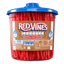 A 3.5 lbs plastic tub of Red Vines Original Red Licorice candy, featuring a football label with the brand logo and a bright blue lid.