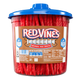 A 3.5 lbs plastic tub of Red Vines Original Red Licorice candy, featuring a football label with the brand logo and a bright blue lid.
