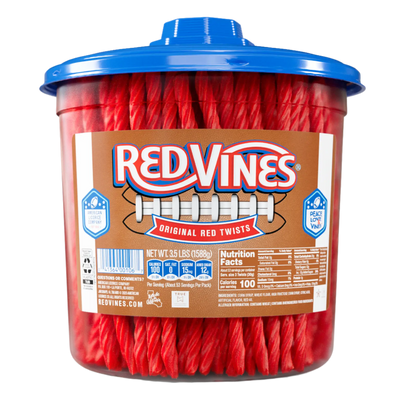 Front of Red Vines Original Red Licorice Twists 3.5lb Jar in limited-edition football graphics