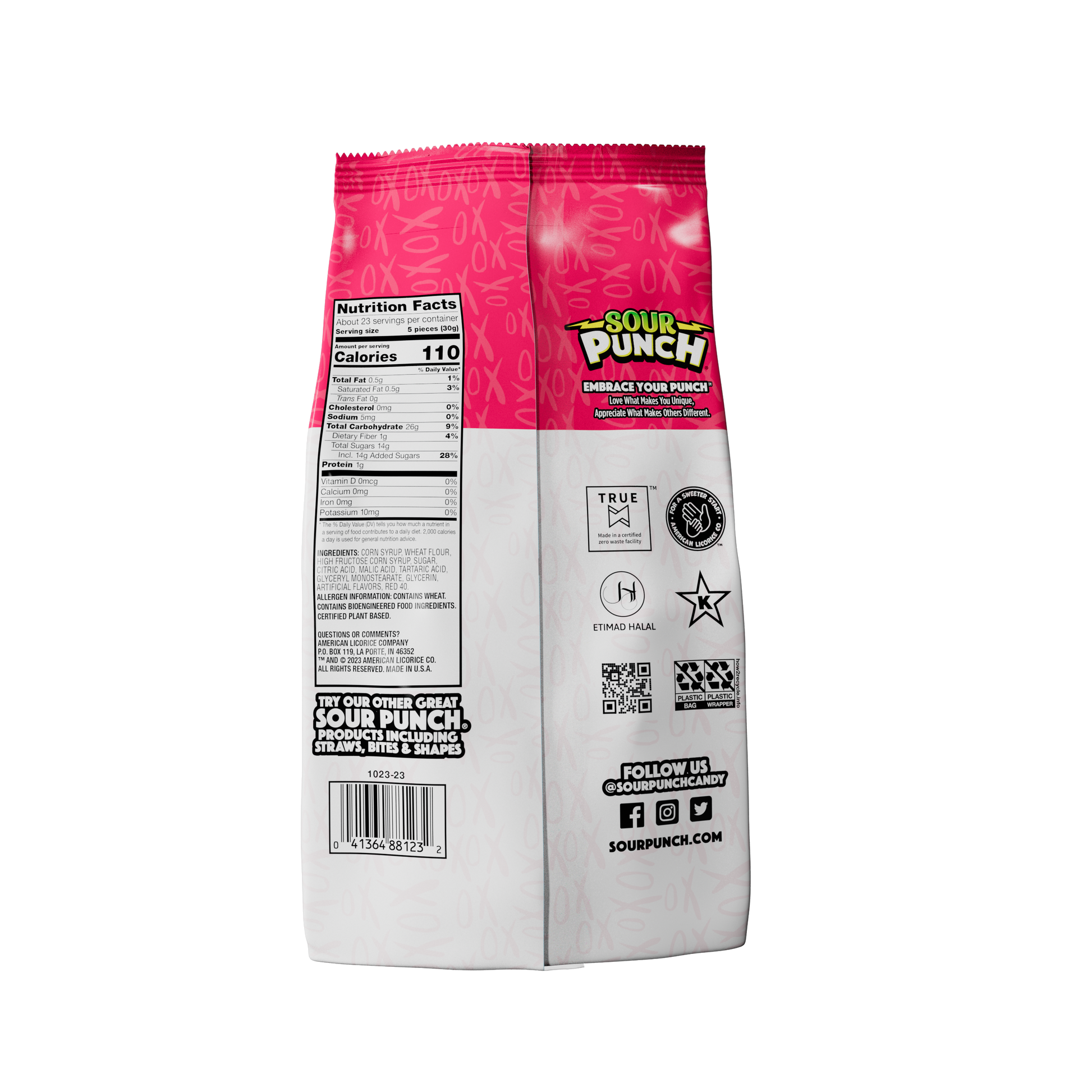 Back of SOUR PUNCH Valentine Candy Twists Individually Wrapped Valentine Candy, 24.5oz bag