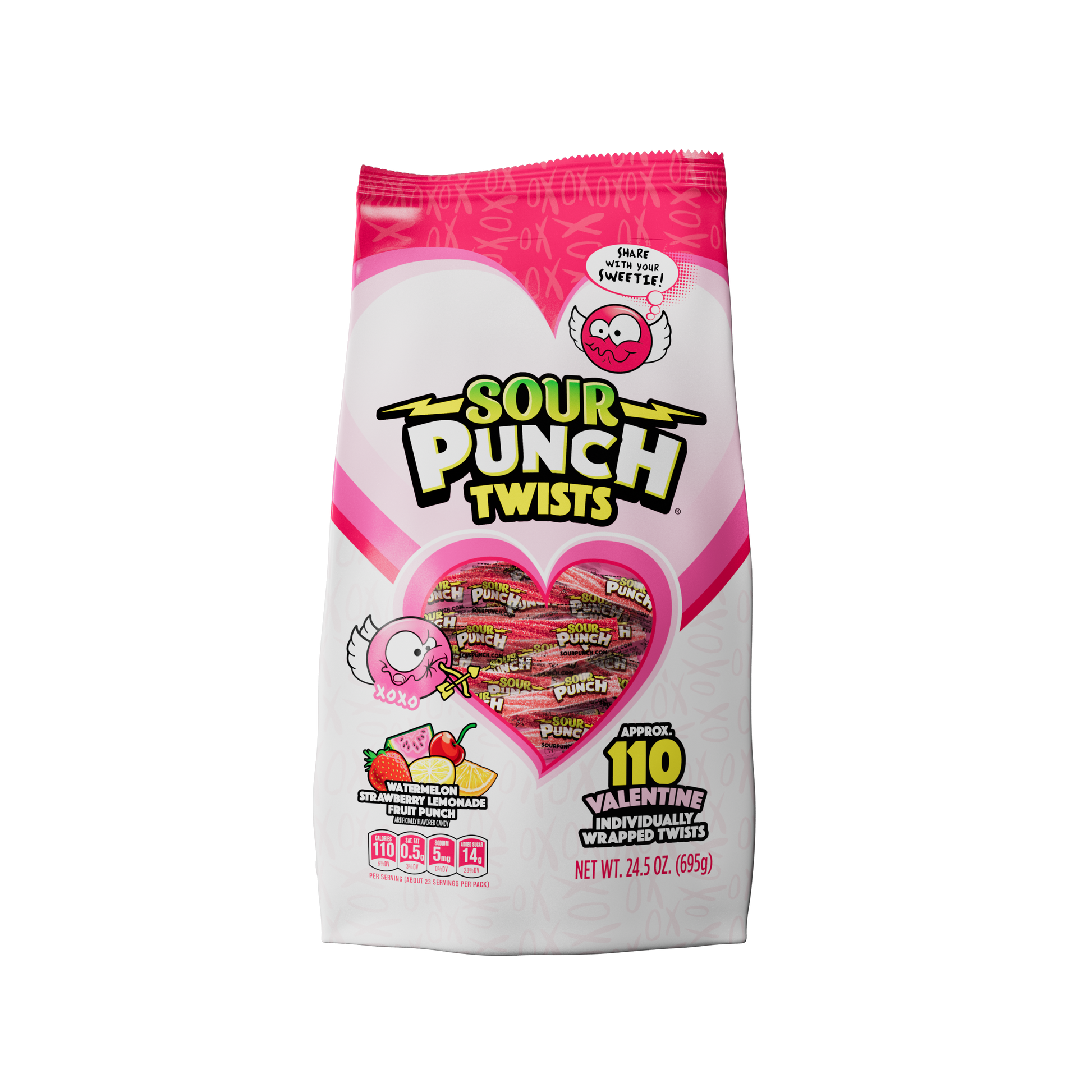 Front of SOUR PUNCH Valentine Candy Twists Individually Wrapped Valentine Candy, 24.5oz bag