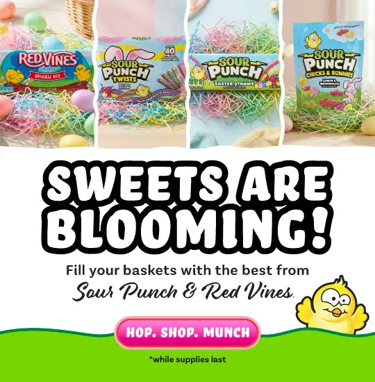 Sweets are Blooming! Fill your baskets with the best from Sour Punch & Red Vines. HOP, SHOP, MUNCH (while supplies last) >>>