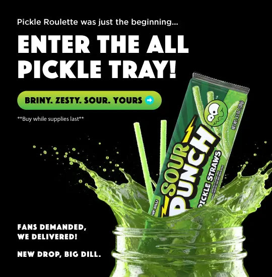 Pickle Roulette was just the beginning...Enter the ALL PICKLE TRAY! Briny, zesty, sour, yours: Buy Sour Punch All Pickle Straws while supplies last >>