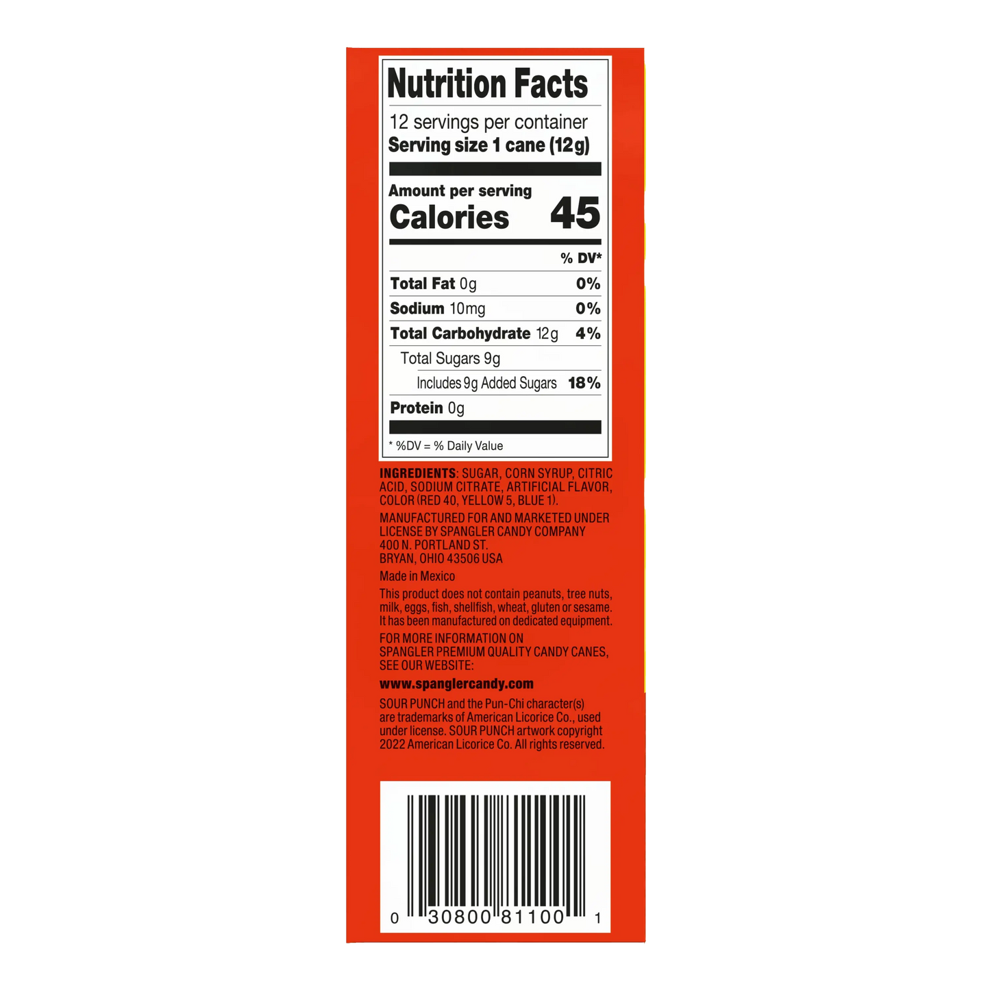 Nutritional Facts for Sour Punch Candy Canes