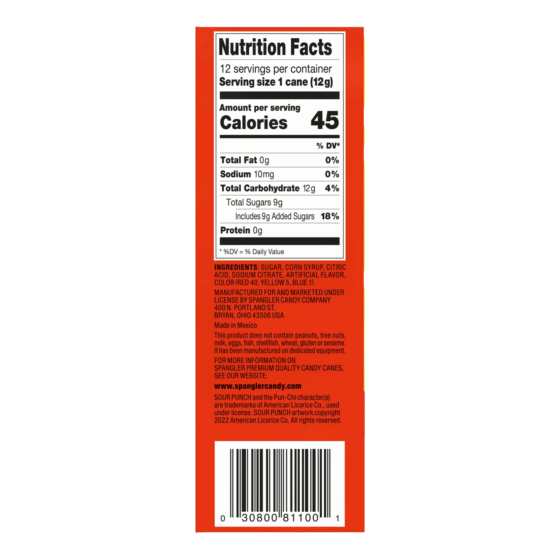 Nutritional Facts for Sour Punch Candy Canes