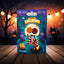 Organic Halloween Candy Lollipops on a porch with an orange glow of Halloween lights in the background