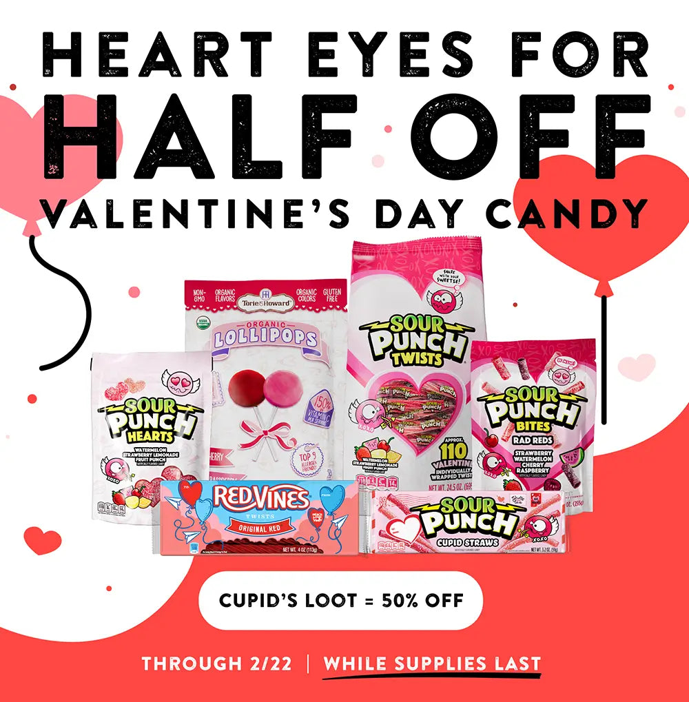 Heart Eyes for Half Off Valentine's Day Candy! Cupid's Loot = 50% Off (through 2/22, while supplies last). Shop Now: