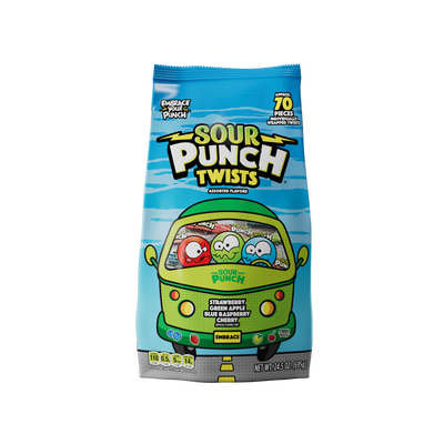 SOUR PUNCH Individually Wrapped Candy Twists, front of 24.5oz bag
