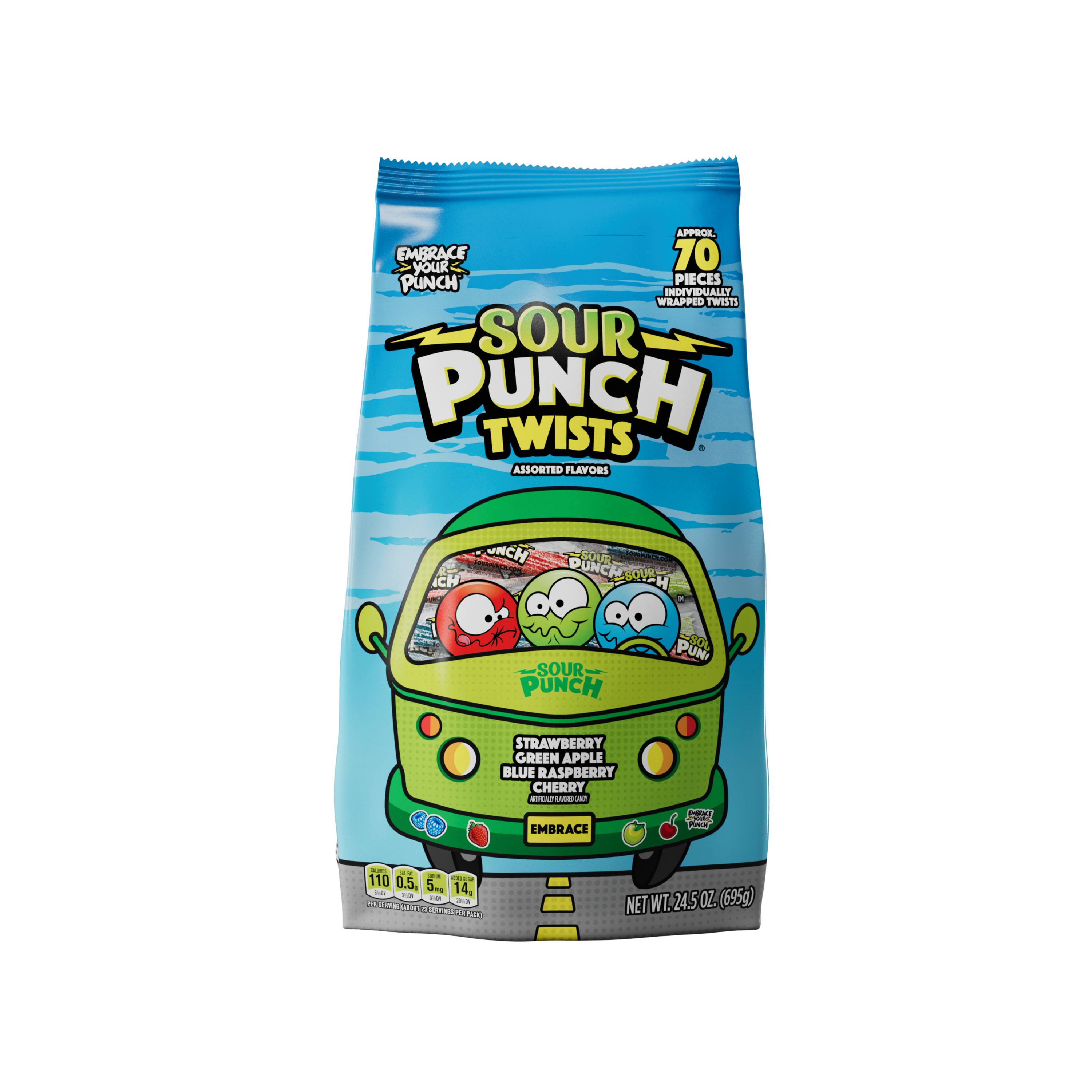 SOUR PUNCH Individually Wrapped Candy Twists, front of 24.5oz bag