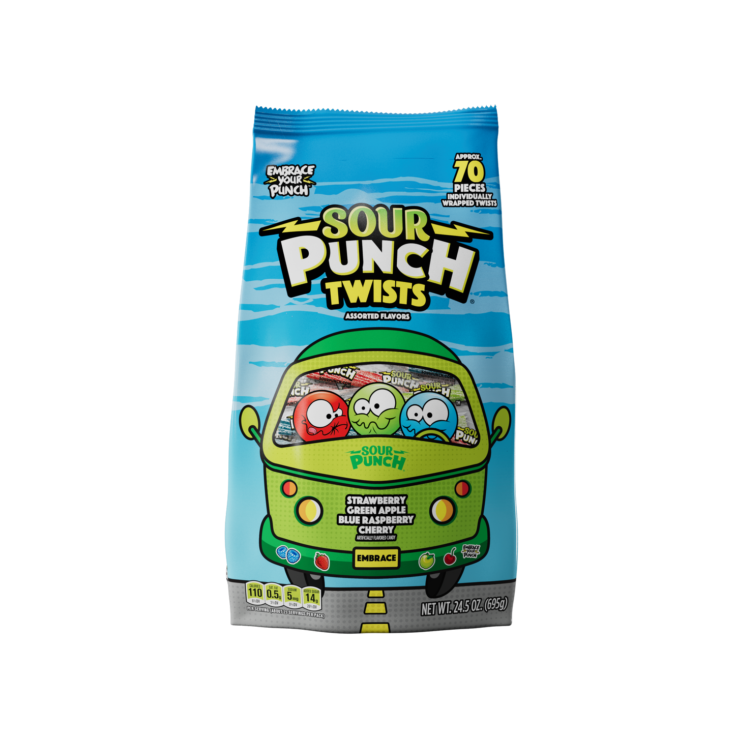 SOUR PUNCH Individually Wrapped Candy Twists, front of 24.5oz bag