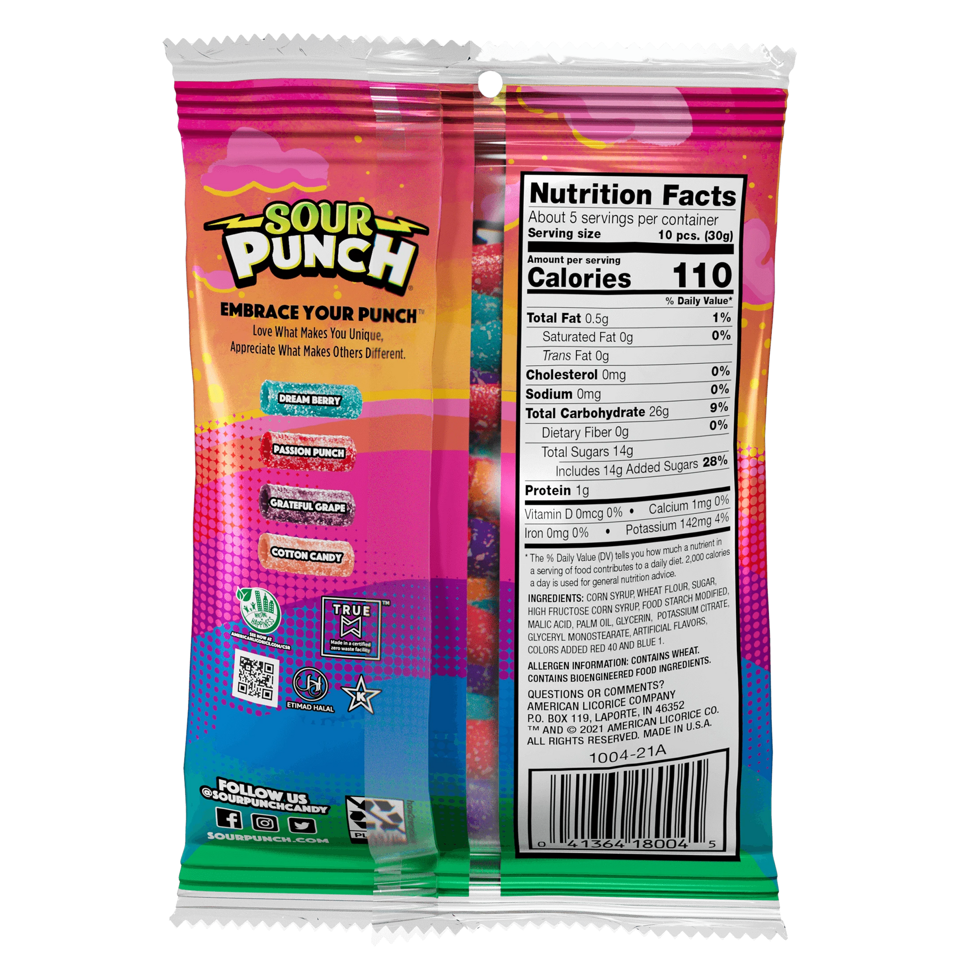 Back of Sour Punch Sweet (not sour) Bites Assorted Candy 5oz bag