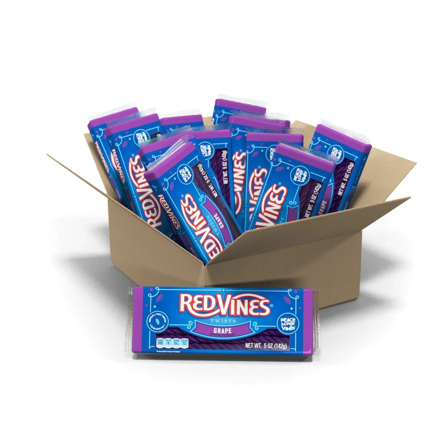12 count box of RED VINES Grape Licorice Twists 5oz trays