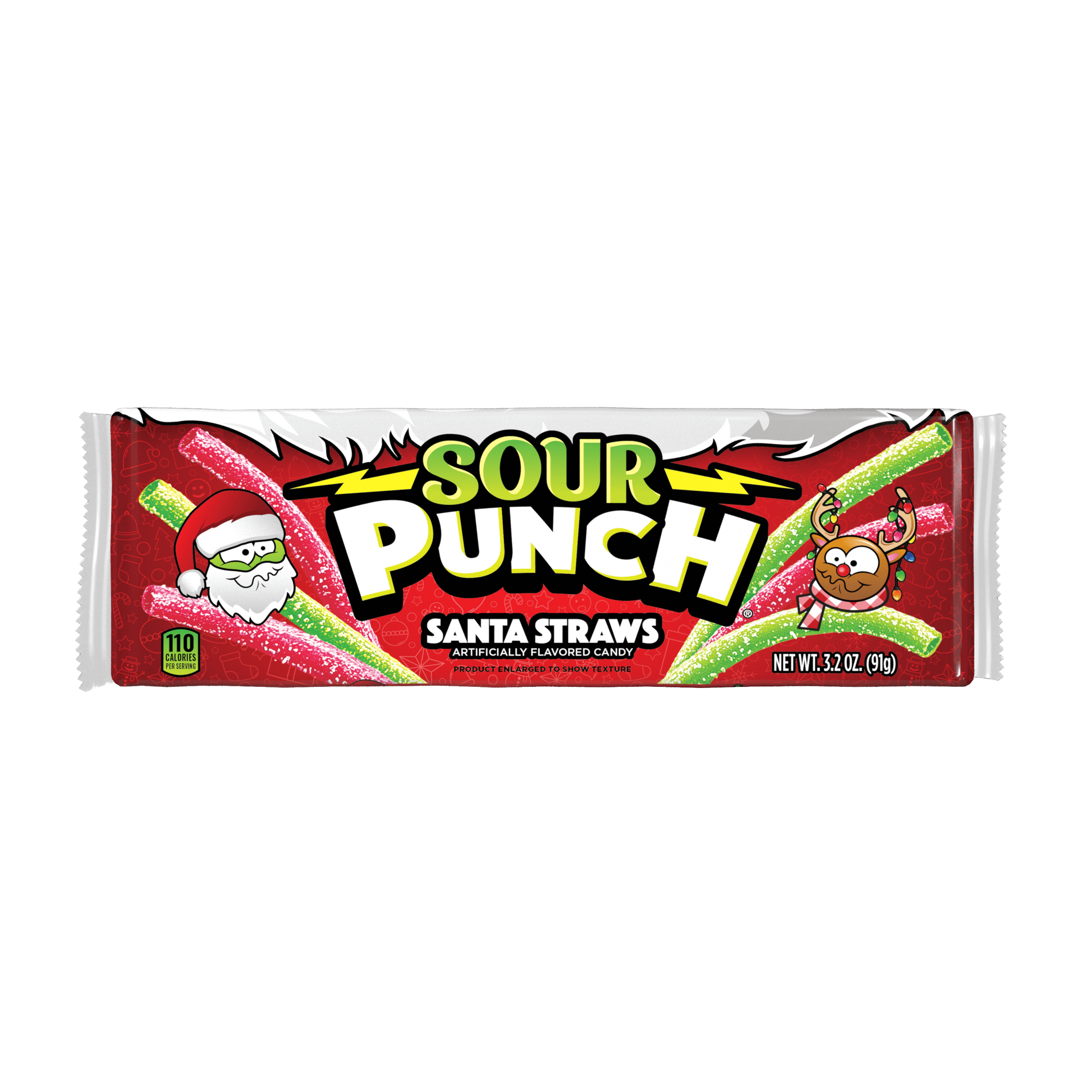 SOUR PUNCH Santa Straws Holiday Candy - front of festive candy tray