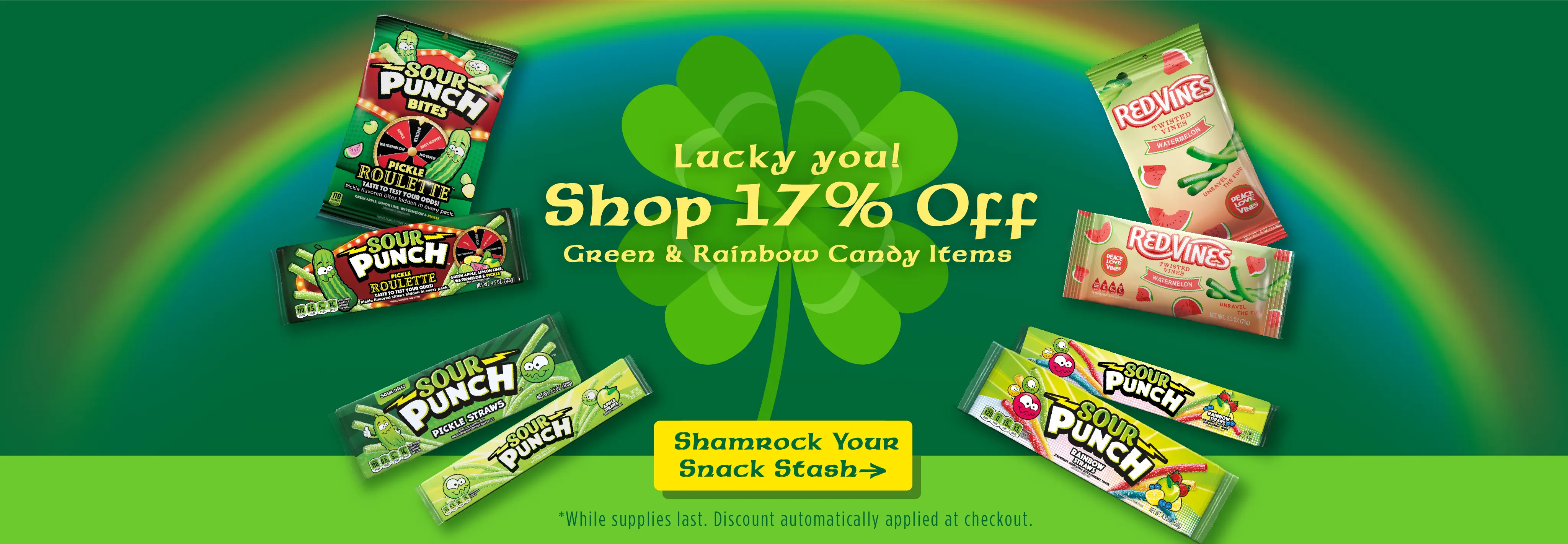 Lucky you! Shop 17% off green & rainbow items. Shamrock your snack stash (while supplies last - discount automatically applied at checkout) >>>