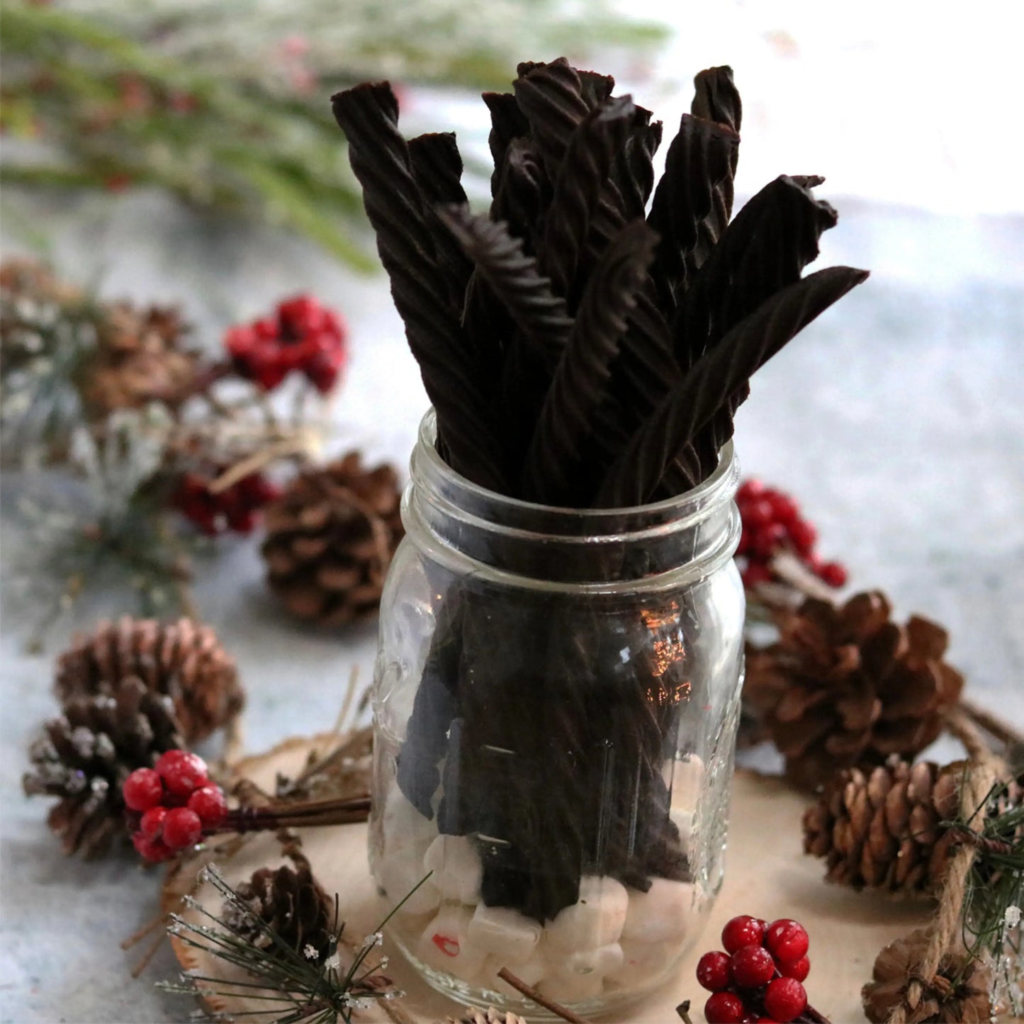 RED VINES Black Sugar Free Licorice Twists in a holiday jar