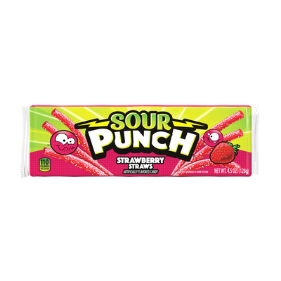 Sour Punch Strawberry Straws Front of Package - Sour Strawberry Straws - Sour Straw Candy