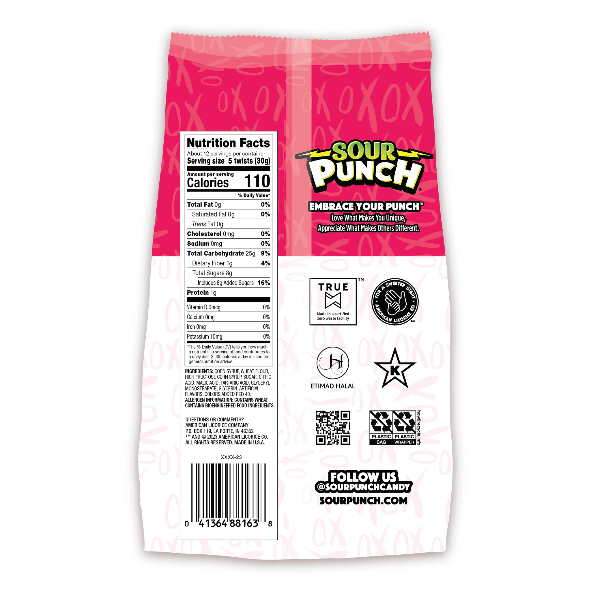 Back of Sour Punch Valentines Individually Wrapped Twists in 13oz Bag