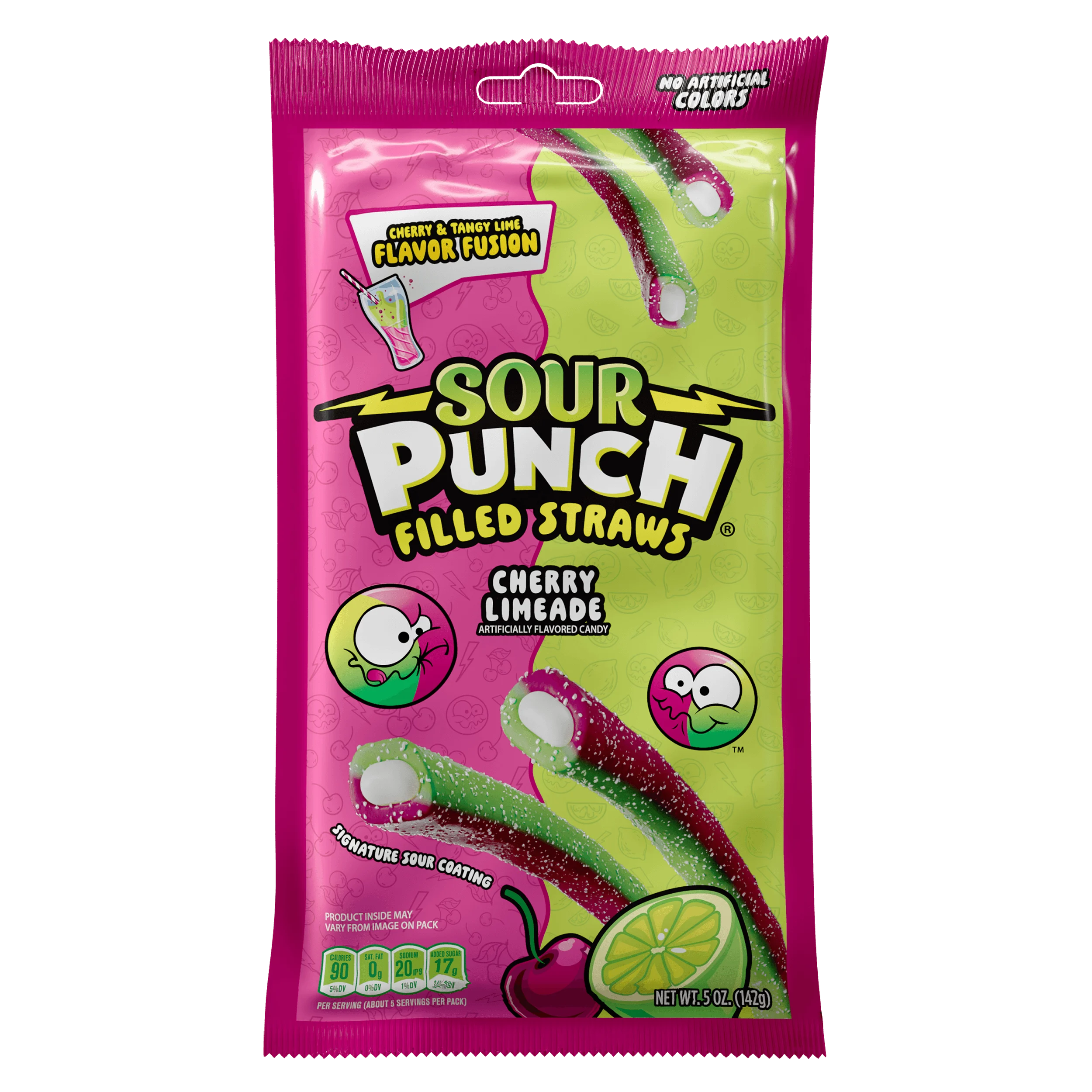 Front of Sour Punch Cherry Limeade candy ropes with filling 5oz bag