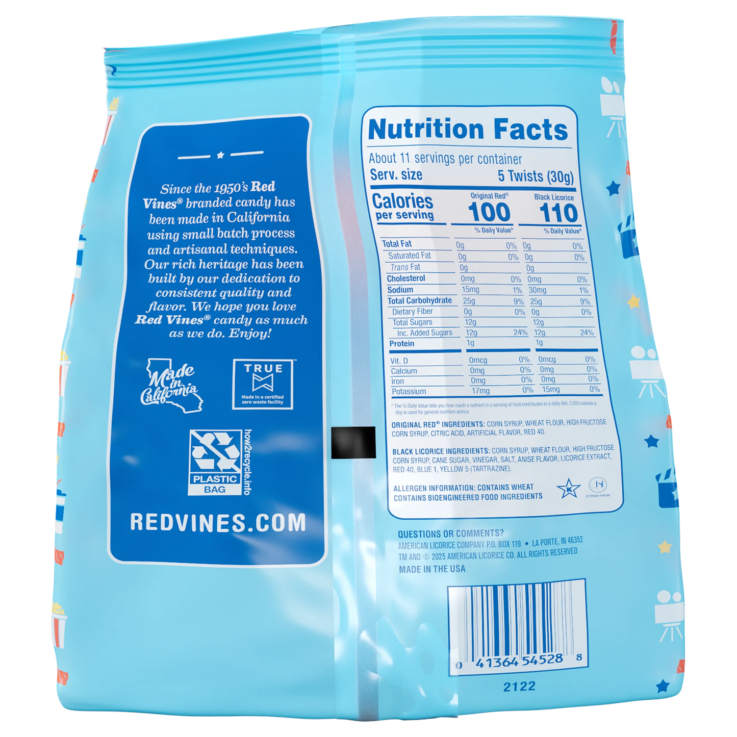 Back of Red Vines Red and Black Licorice Classic Mix Minis 12oz Bag