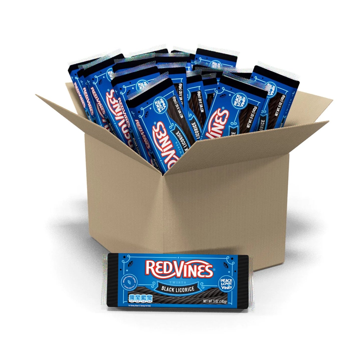 24 count box of RED VINES Black Licorice Twists 5oz Trays