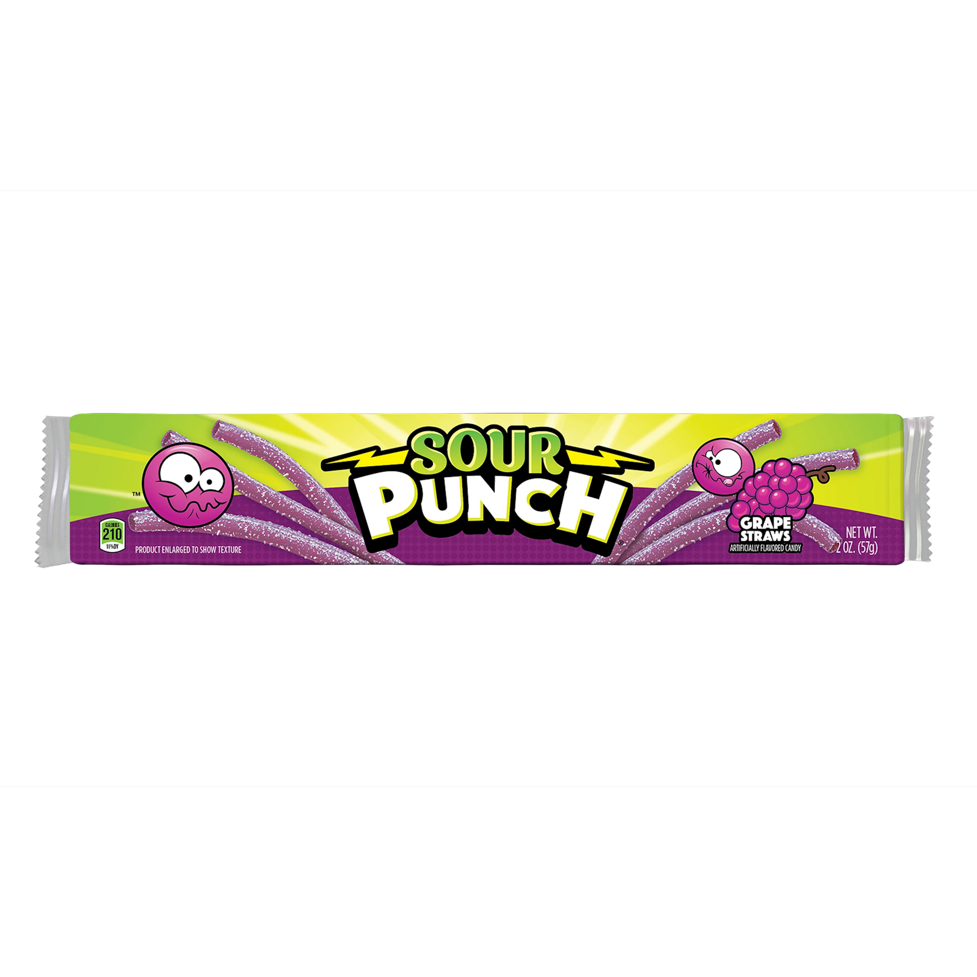 Front of Sour Punch Grape Candy Straws 2oz Tray