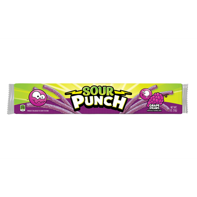 Front of Sour Punch Grape Candy Straws 2oz Tray