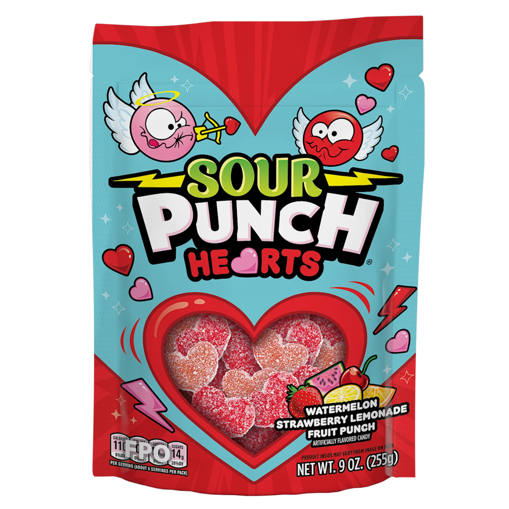 Front of Sour Punch Hearts Valentine's Day Candy 9oz Bag