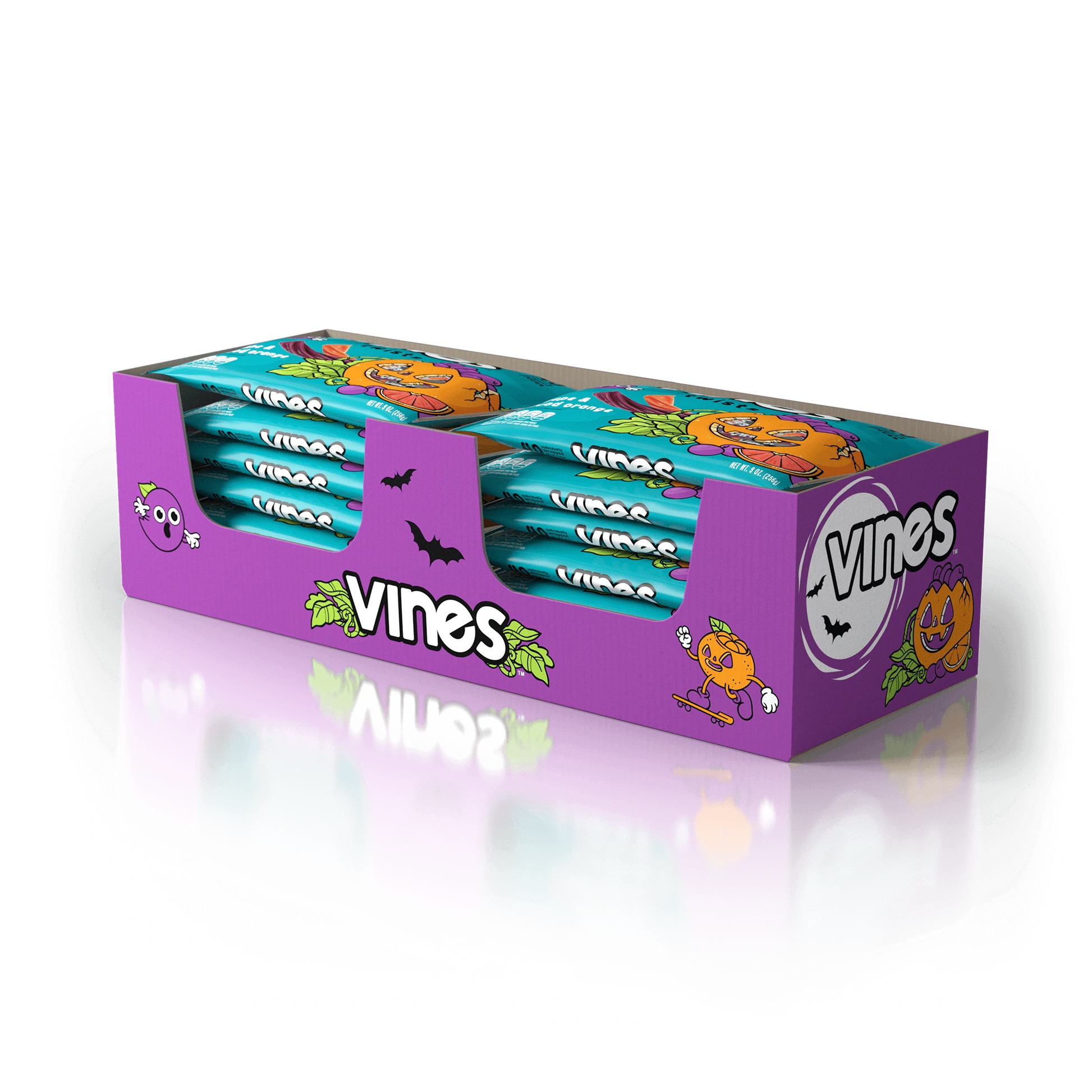 12-pack caddy of Vines Individually Wrapped Halloween Candy Twists 9oz Bags