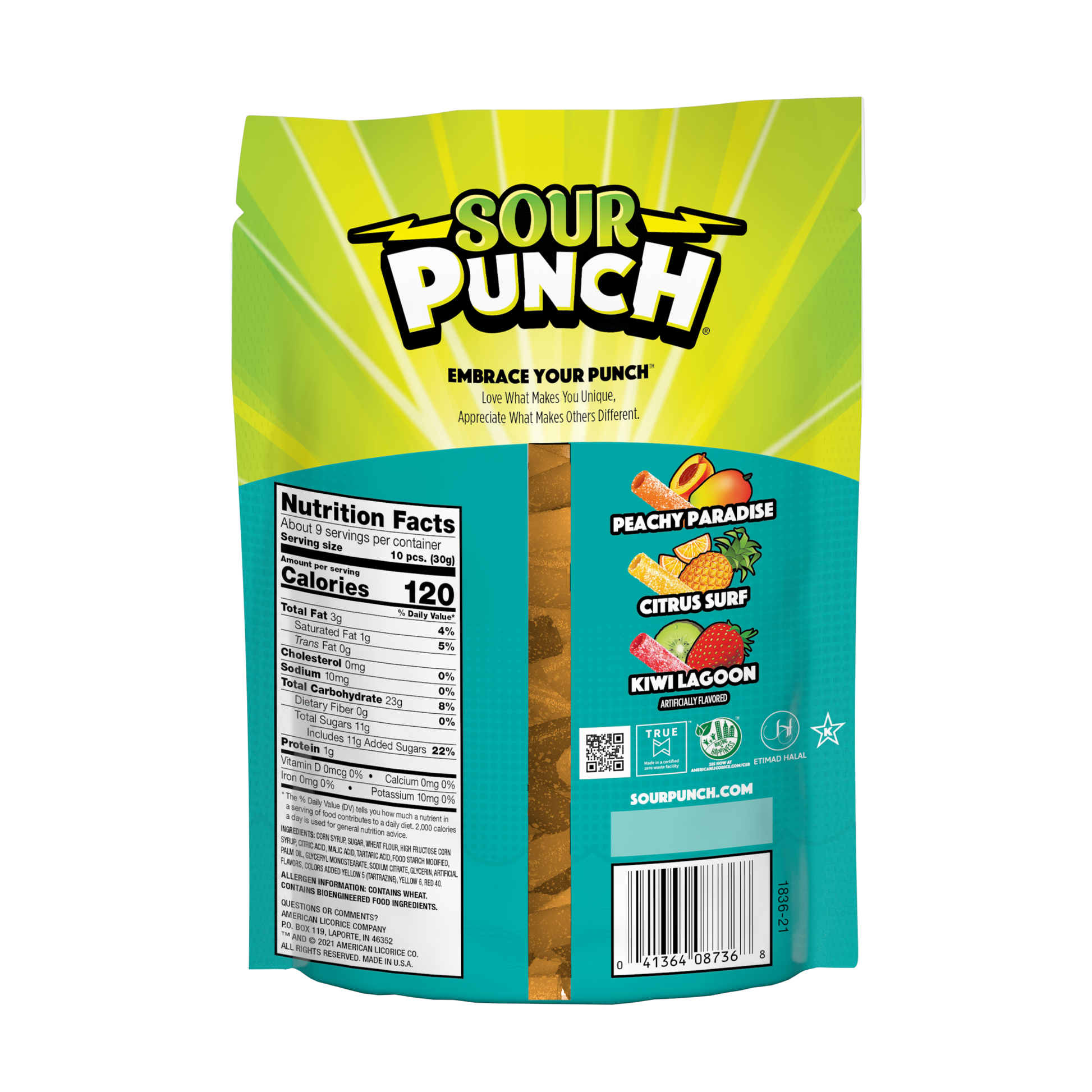 Sour Punch Bites Tropical Flavors Back of Package - Tropical Candy Bites