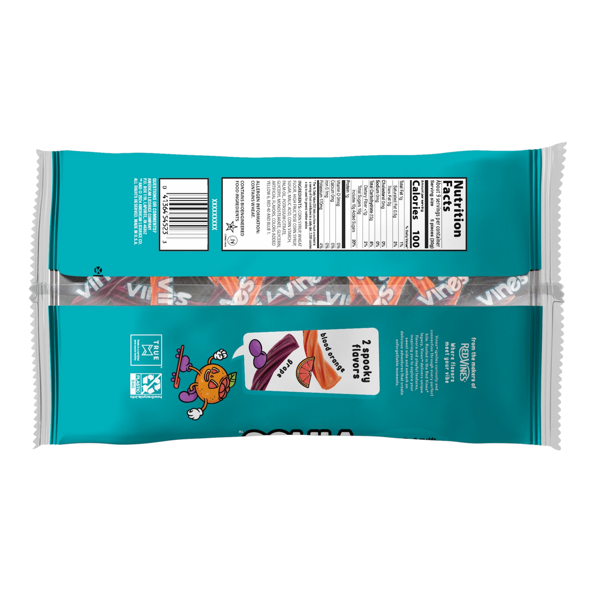 Vines Individually Wrapped Halloween Candy Twists back of 9oz bag