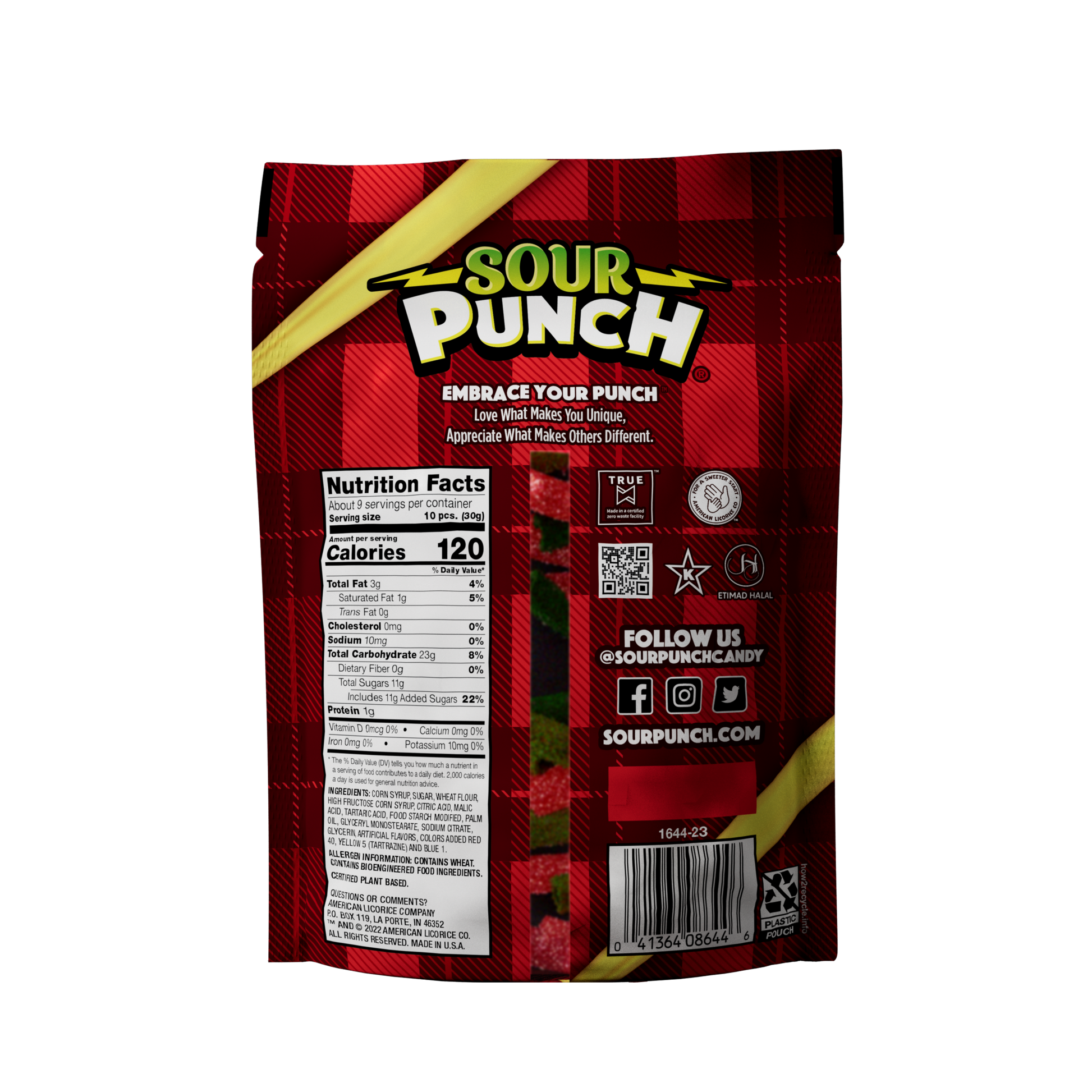 SOUR PUNCH Merry Mix Bites holiday candy - back of festive candy bag