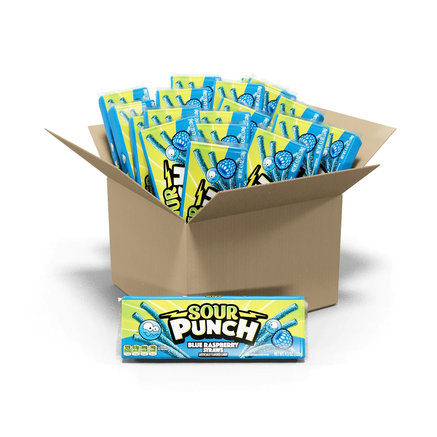 24 Count box of Sour Punch Blue Raspberry Straws Candy 4.5oz Trays