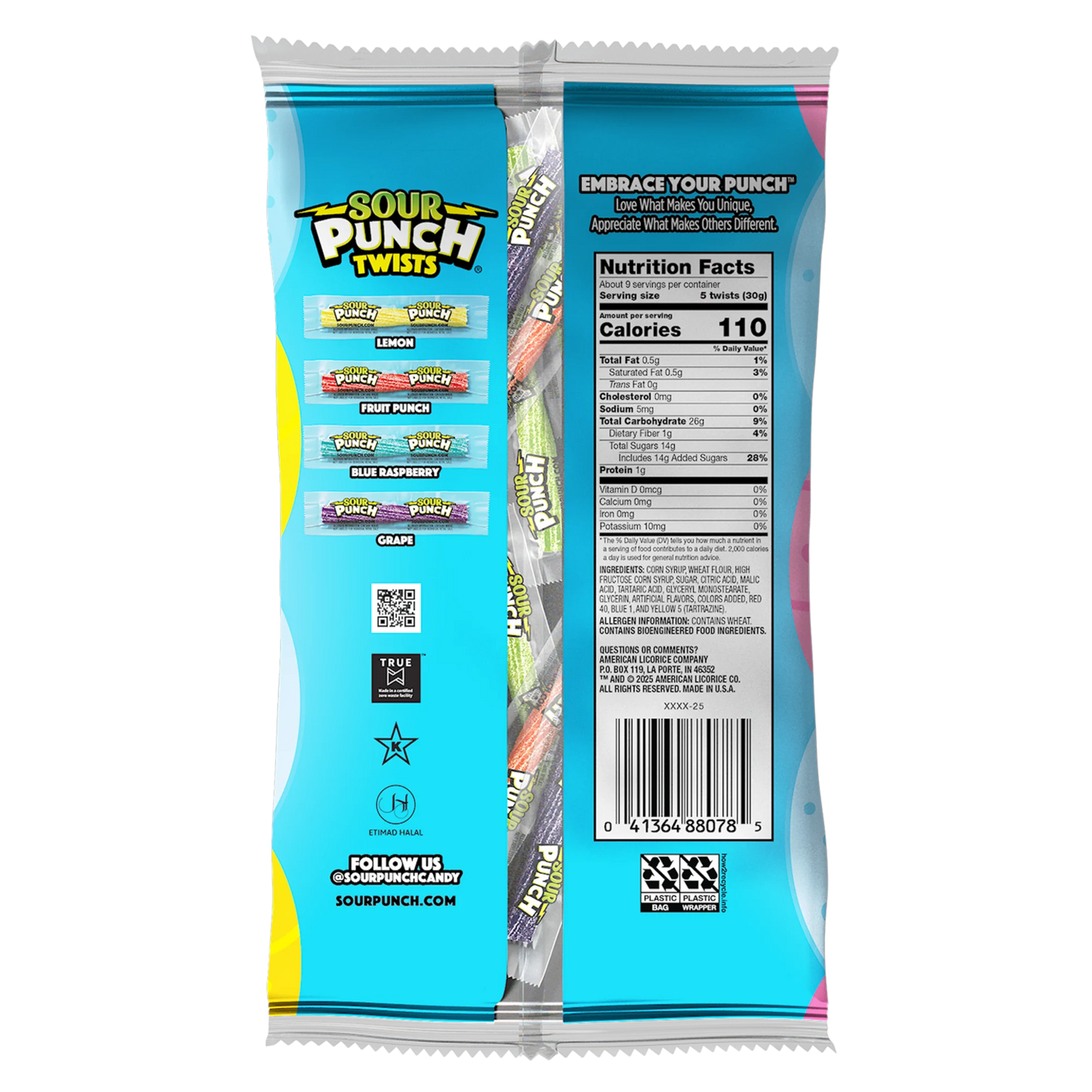 SOUR PUNCH Individually Wrapped Easter Candy Twists back of 9oz bag