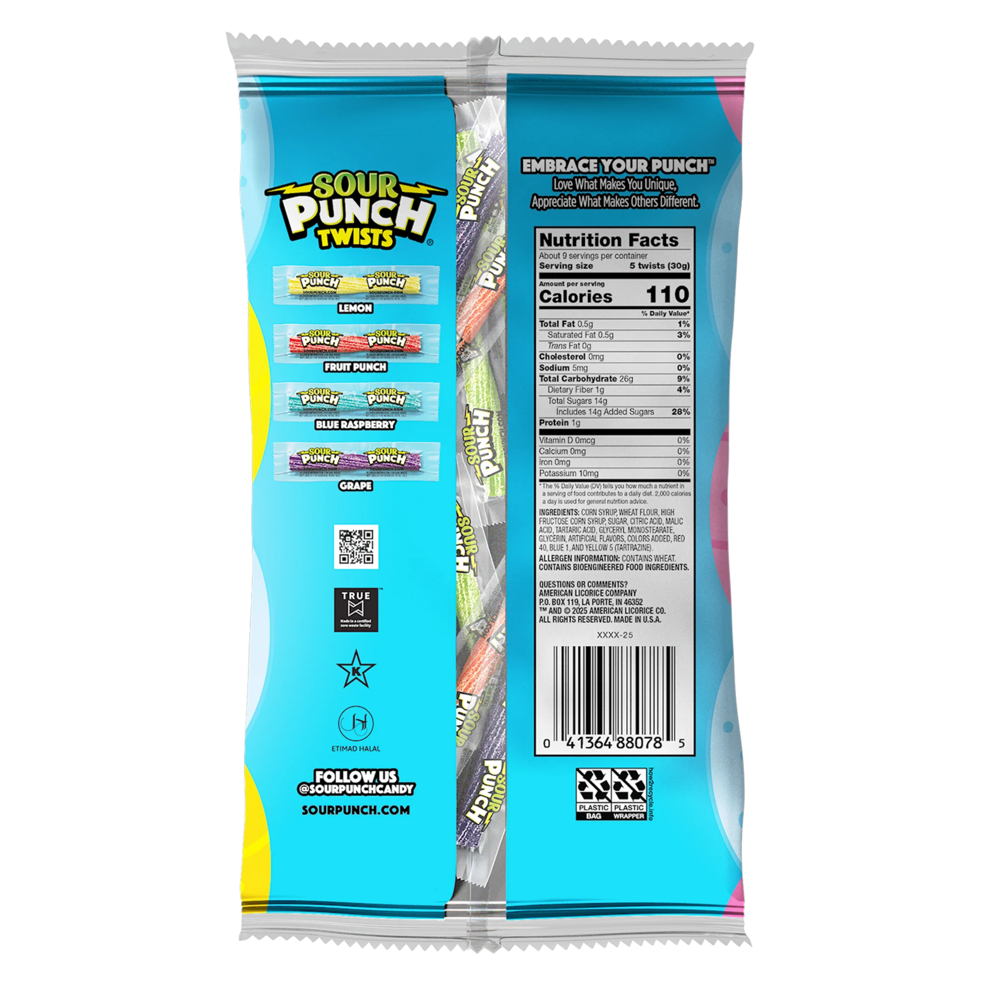 SOUR PUNCH Individually Wrapped Easter Candy Twists back of 9oz bag